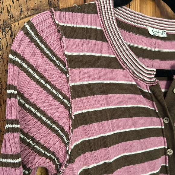 Free People Easy to Love Romper Knit Stripe Purple Fall Cozy Cabin Lounge - Picture 10 of 11